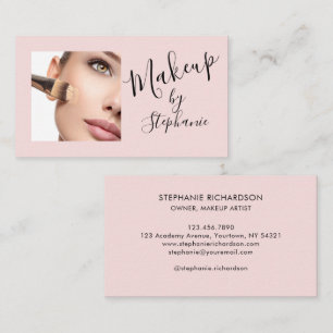Cartão De Visita Blush Rosa Preto Script Foto Maquiagem