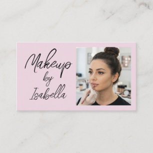 Cartão De Visita Blush Rosa Preto Script Foto Maquiagem 