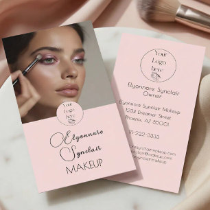 Cartão De Visita Blush Rosa Preto Script Foto Maquiagem