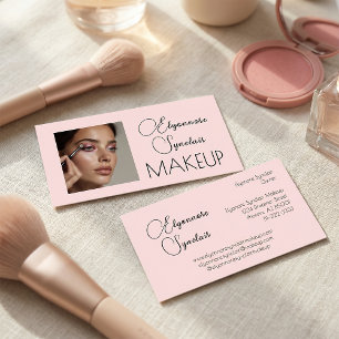 Cartão De Visita Blush Rosa Preto Script Foto Maquiagem