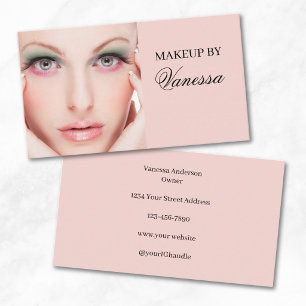 Cartão De Visita Blush Rosa Preto Script Foto Maquiagem 