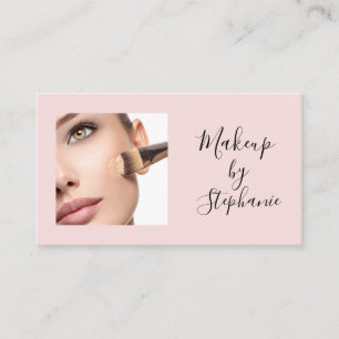 Cartão De Visita Blush Rosa Preto Script Foto Maquiagem
