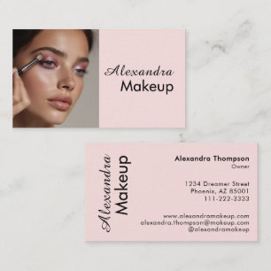 Cartão De Visita Blush Rosa Preto Script Foto Maquiagem