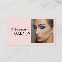 Cartão De Visita Blush Rosa Preto Script Foto Maquiagem Negócios