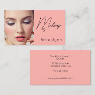 Cartão De Visita Blush Rosa Preto Script Foto Maquiagem Negócios 