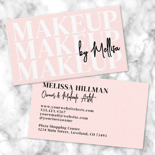 Cartão De Visita Blush Rosa Preto Script Maquiagem