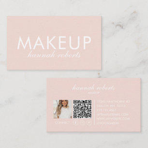 Cartão De Visita Blush Rosa Rascunho Código QR Social Foto Maquiage