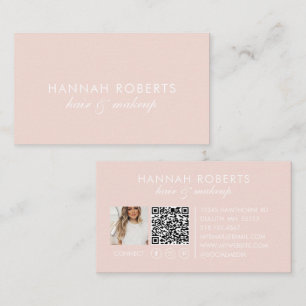 Cartão De Visita Blush Rosa Rascunho Código QR Social Foto Maquiage
