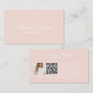 Cartão De Visita Blush Rosa Rascunho Código QR Social Foto Maquiage