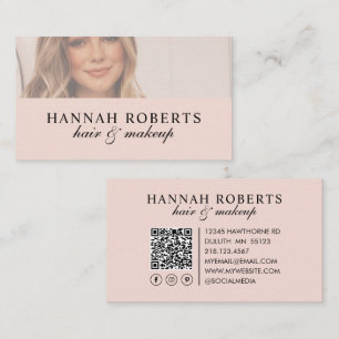 Cartão De Visita Blush Rosa Rascunho Código QR Social Foto Maquiage