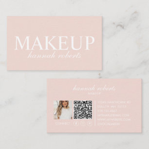 Cartão De Visita Blush Rosa Rascunho Código QR Social Foto Maquiage