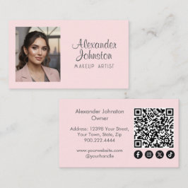 Cartão De Visita Blush Rosa Rascunho Ícone Social Código QR Foto Ma
