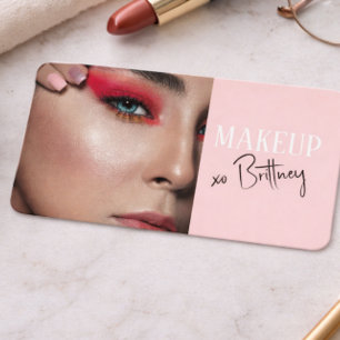 Cartão De Visita Blush Rosa Rosto Código QR Foto Maquiagem