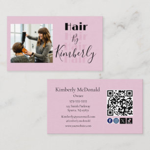 Cartão De Visita Blush Rosa Script Ícone Social Código QR Foto Cabe