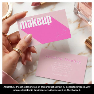 Cartão De Visita Blush Rosa Tipografia Branca Simples Foto Maquiage