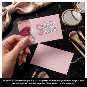Cartão De Visita Blush Rosa Tipografia Branca Simples Foto Maquiage