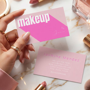 Cartão De Visita Blush Rosa Tipografia Branca Simples Foto Maquiage