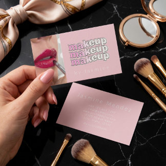 Cartão De Visita Blush Rosa Tipografia Branca Simples Foto Maquiage