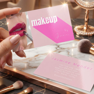 Cartão De Visita Blush Rosa Tipografia Branca Simples Foto Maquiage