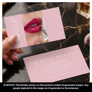 Cartão De Visita Blush Rosa Tipografia Simples Foto Maquiagem