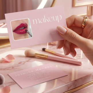 Cartão De Visita Blush Rosa Tipografia Simples Foto Maquiagem