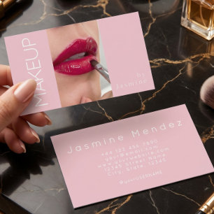 Cartão De Visita Blush Rosa Tipografia Simples Foto Maquiagem
