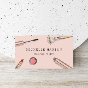 Cartão De Visita Blush Stylist de Compilação de Cosméticos Ilustrad