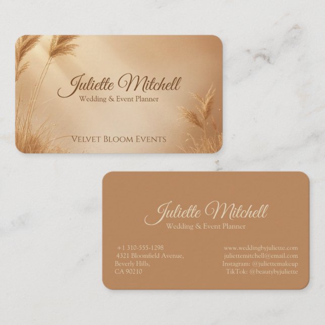 Cartão De Visita Blush Wheat Wedding & Event Planner Business Card (Frente/Verso)