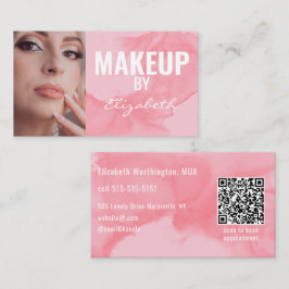 Cartão De Visita Blushing Coral Rosa Maquiagem Código QR Aquarela 