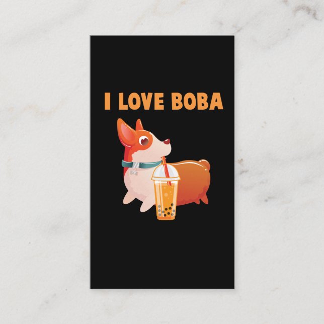 Cartão De Visita Boba Welsh Corgi Pembroke Bubble Tea Kawaii (Frente)