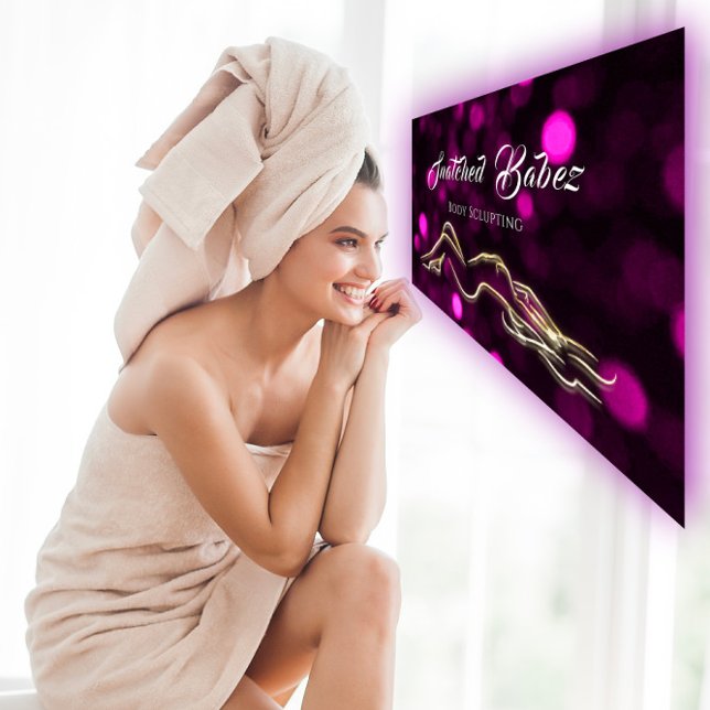 Cartão De Visita Body Sclupting Beauty Dourado Logo Massage Studio (Body Sclupting Beauty Gold Logo Massage Studio Business Card)