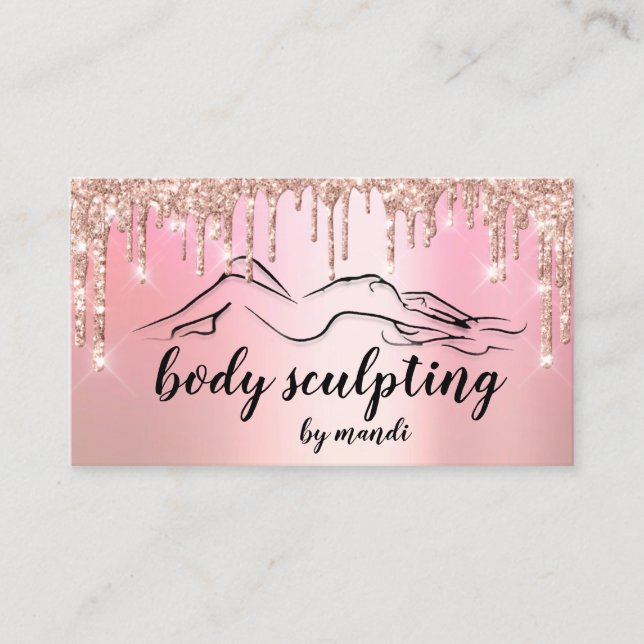 Cartão De Visita Body Sclupting Beauty Logo Glitter Drips Pink (Frente)