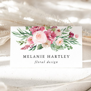 Cartão De Visita Boho Blush e Pink Watercolor Floral