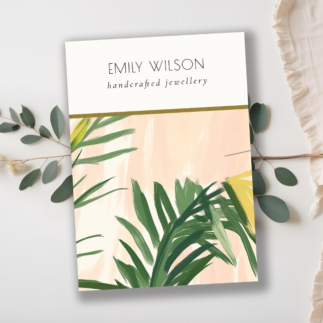 Cartão De Visita Boho Blush Green Palm Sai do Colar (Criador carregado)