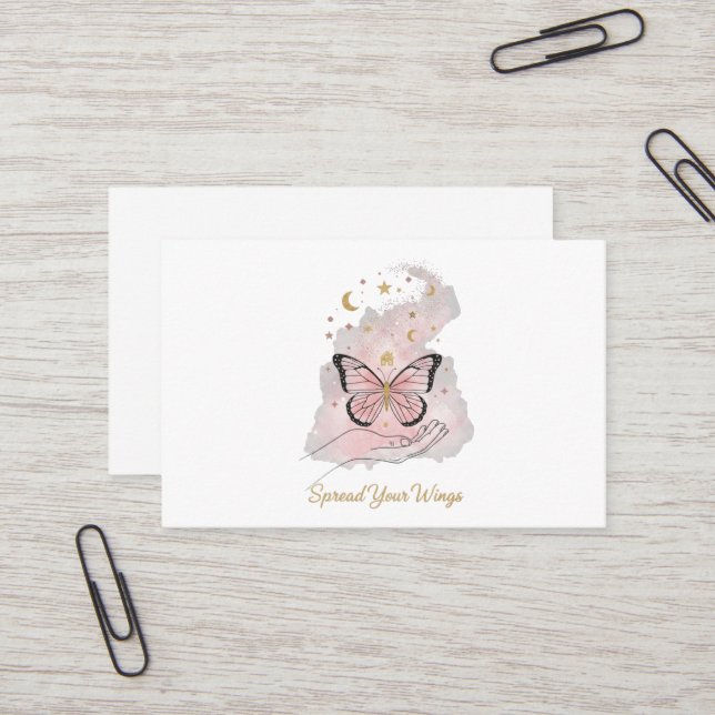Cartão De Visita Boho Butterfly "Spread Your Wings" Greeting Card (Frente/Verso In Situ)