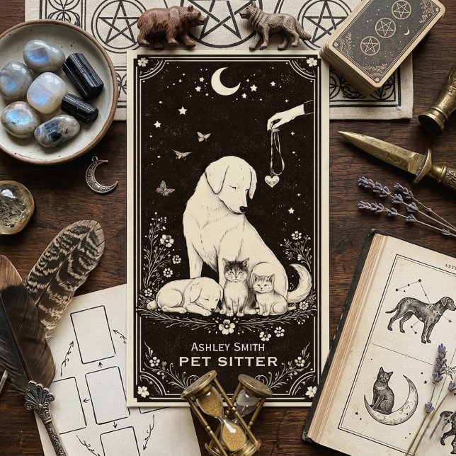 Cartão de Visita Boho Celestial Tarot Pet Sitter (Criador carregado)