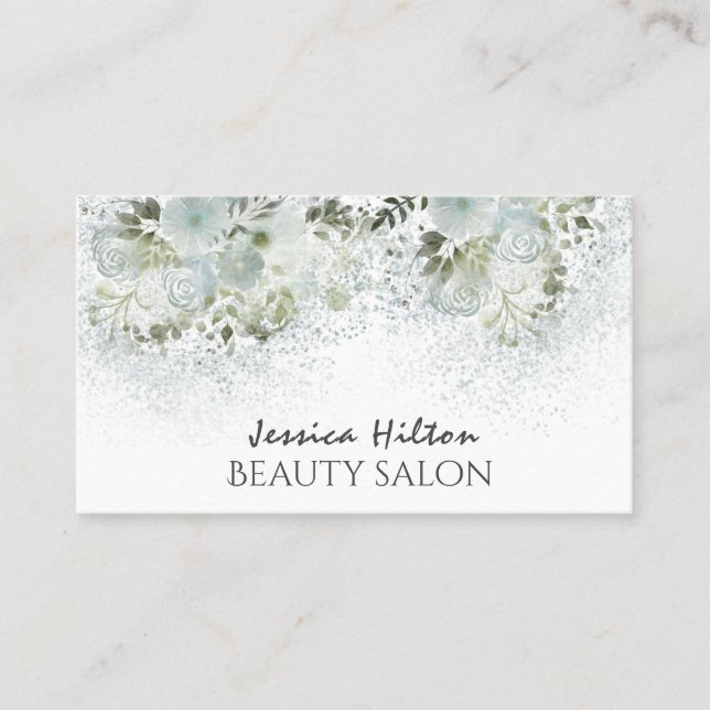 Cartão De Visita Boho chic elegante azul-aquarela floral (Frente)