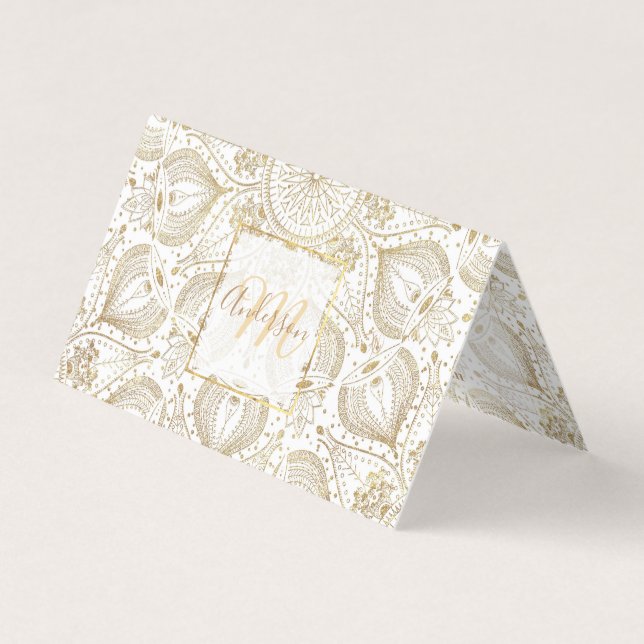 Cartão De Visita Boho Chic gold mandala design (Frente)