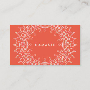 Cartão De Visita Boho Chic Mandala Namaste Yoga Coral