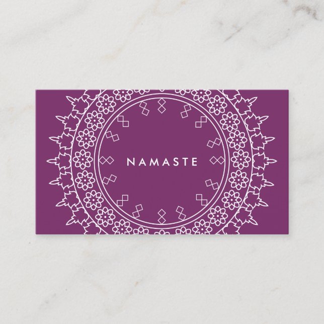 Cartão De Visita Boho Chic Mandala Namaste Yoga Purple (Frente)