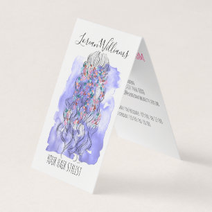 Cartão De Visita Boho Chic Purple Noivo Hairstyle Watercolor Floral
