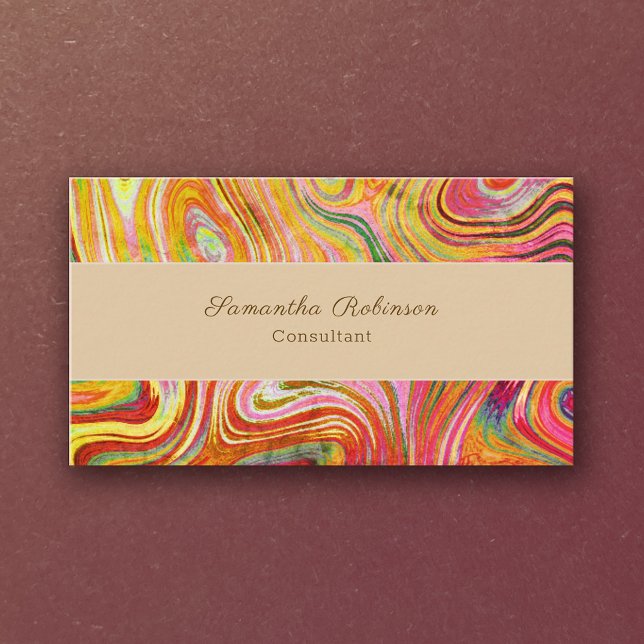 Cartão De Visita Boho Chic Rainbow Dourado Grunge Swirling Abstrato (Criador carregado)