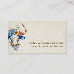 Cartão De Visita Boho Chic Watercolor Vaca Floral
