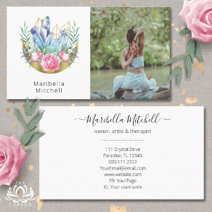 Cartão De Visita Boho Crescente Cristais Rosas Rosa Foto