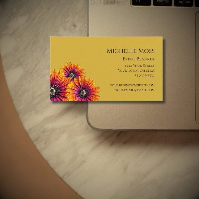 Cartão De Visita Boho Daisies Elegante Dourado Botânico (Criador carregado)