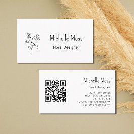 Cartão De Visita Boho Daisy QR code Simples Floral Designer