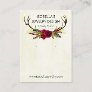 Cartão De Visita Boho Floral Antlers No Ecrã De Tinta bege