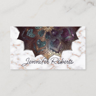 Cartão De Visita Boho Floral Mandala Dourado Rosa Mármore Ioga Eleg