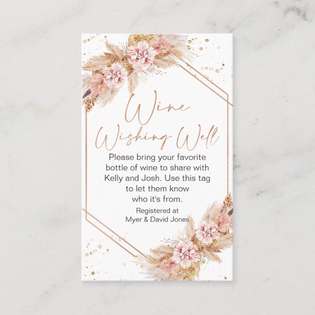 Cartão De Visita Boho Floral Rosa Dourado Wishing Bem Inserido (Frente)