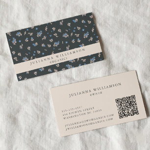 Cartão De Visita Boho Floral Vintage Moderno Jardim Preto Macio QR